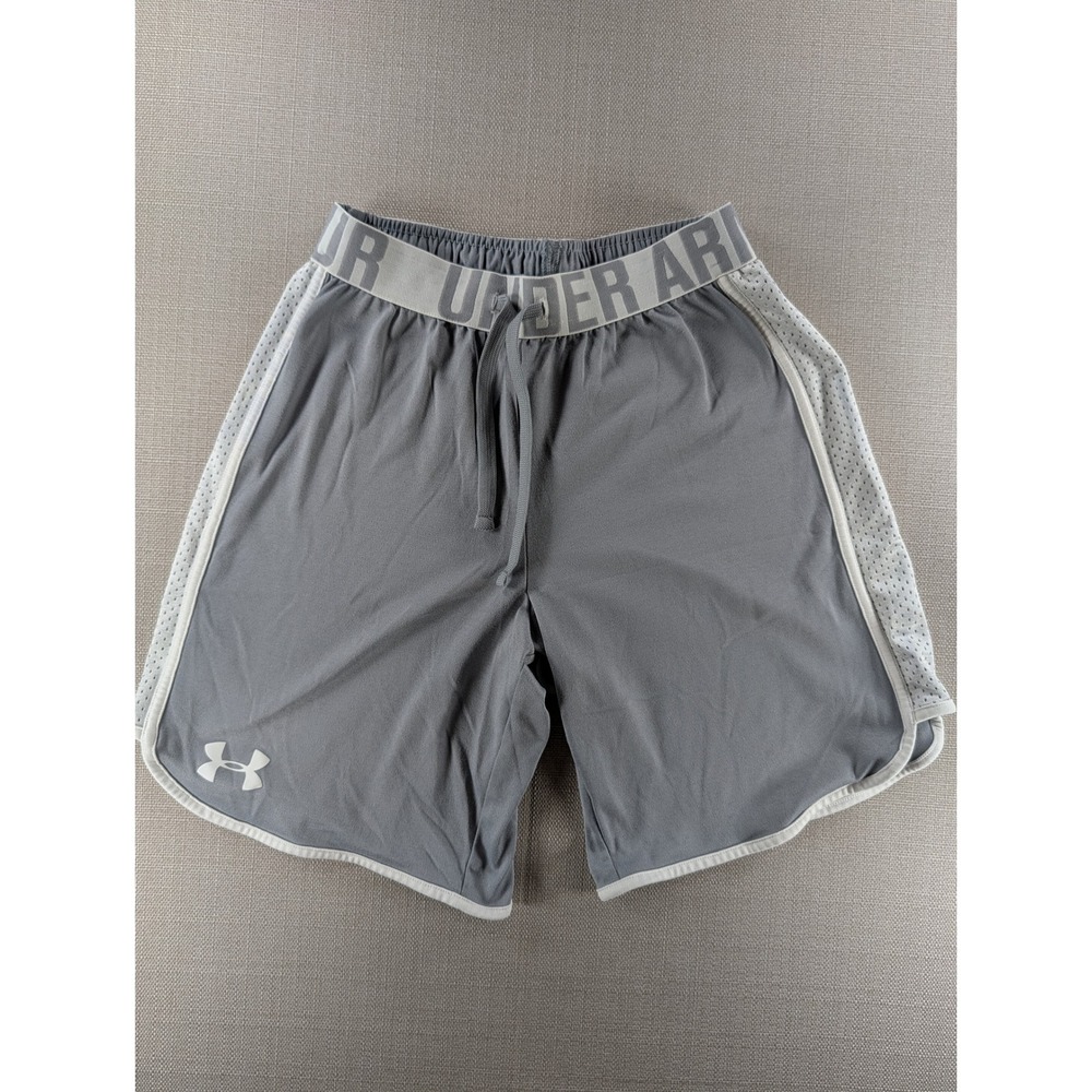 Under Armour HeatGear Gray Mesh Panel Athletic Shorts Girls Youth Medium M Loose